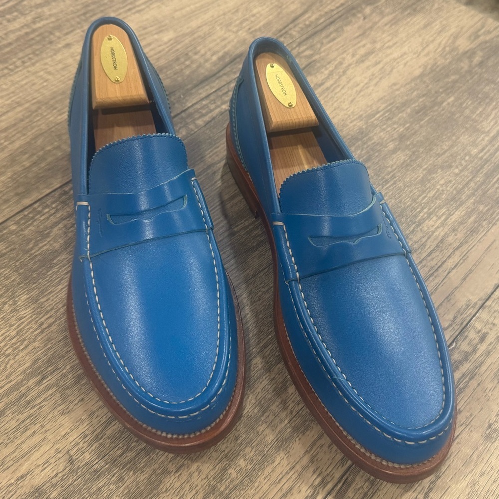 Salvatore Ferragamo Blue Leather Slip-Ons